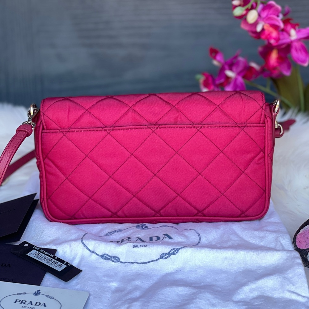 Authentic PRADA Tessuto Impuntu Shoulder Bag Pink Nylon - Picture 16 of 17